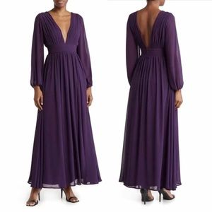 Love X Design Nordstrom Purple Chiffon Deep V Neck Maxi Gown Dress XL